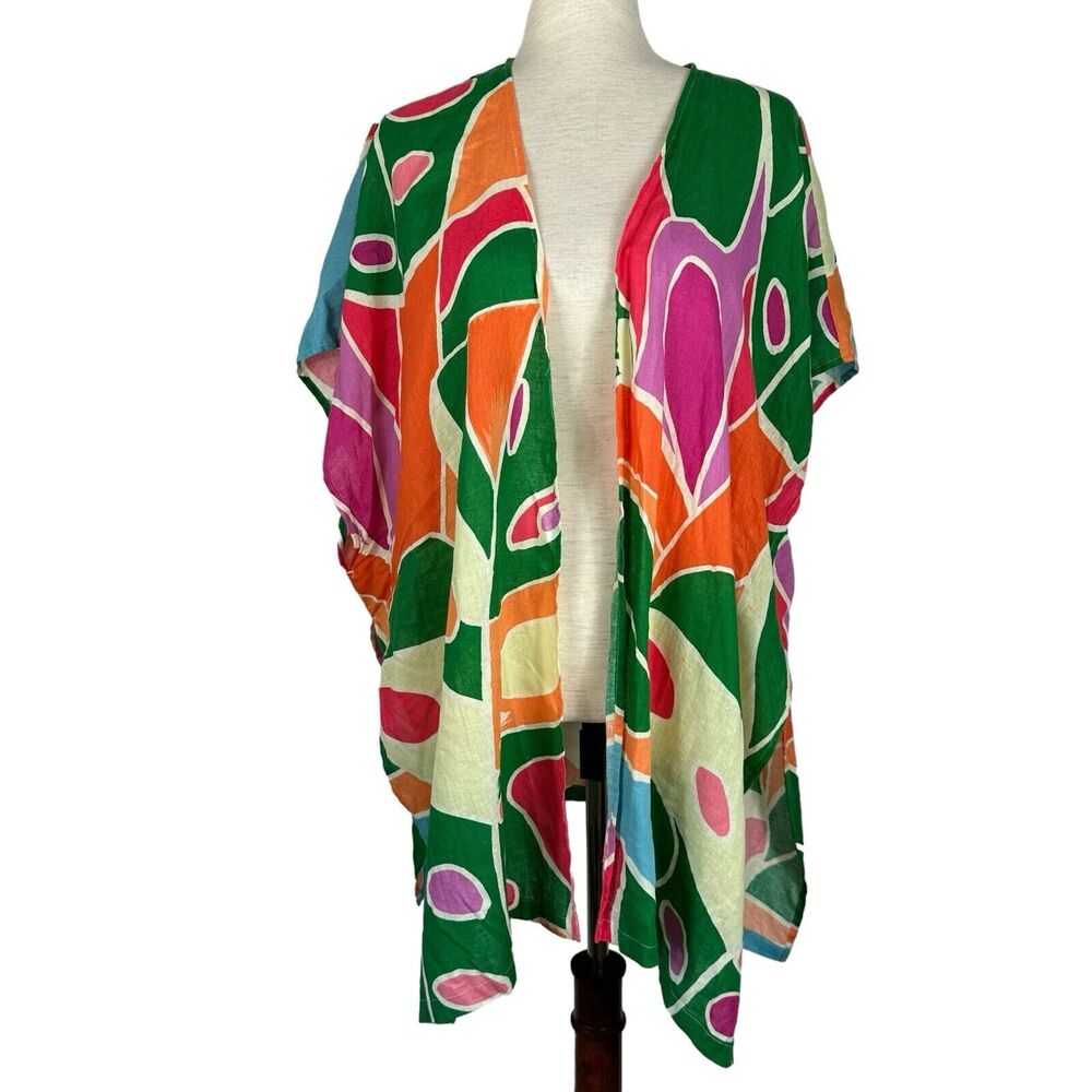 Christian Siriano Kimono Women One Size Linen Multicolor Abstract Cover Up